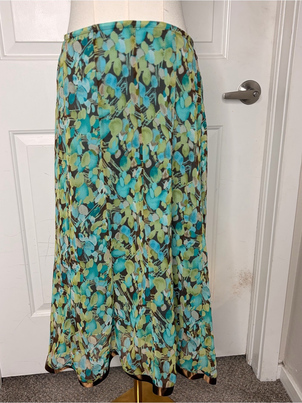 Vintage Y2K Green Brown Nature Leaf Print Maxi Skirt Size 10/M